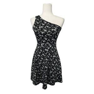 SO Black and White One-Shoulder Fit and Flare Cocktail Dress